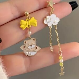 Teddy Bear And Cloud Asymmetrical Earrings